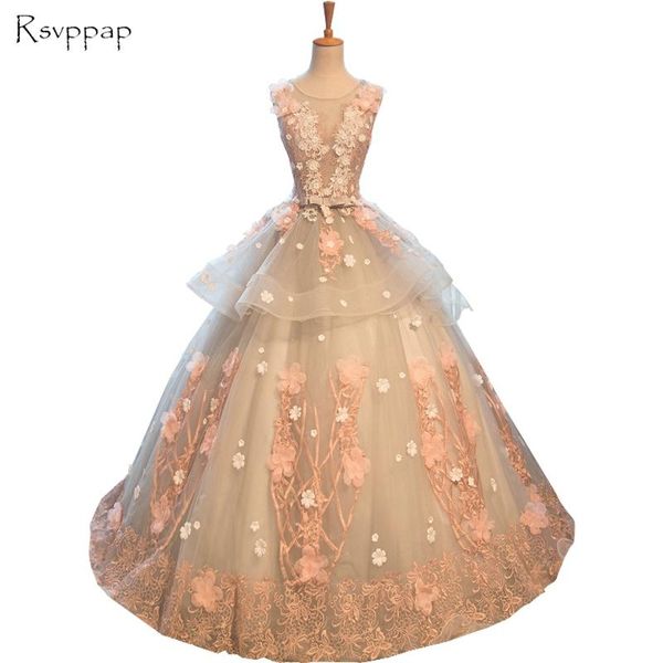 

party dresses long evening dress 2021 puffy ball gown sheer scalloped handmade flowers women arabic style formal gowns, White;black