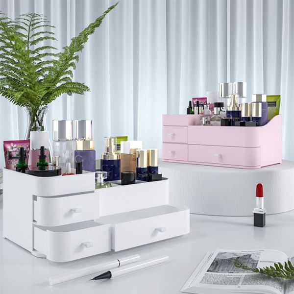 

1pc household cosmetic storage box deskmakeup organizer holder plastic cosmetics box with drawer