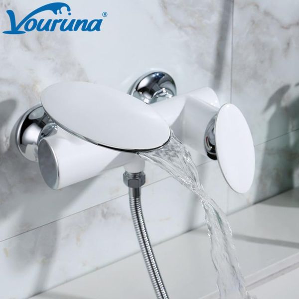

bathroom shower sets vouruna luxury mashroom shape black / white wall-mount bathtub faucet with hand