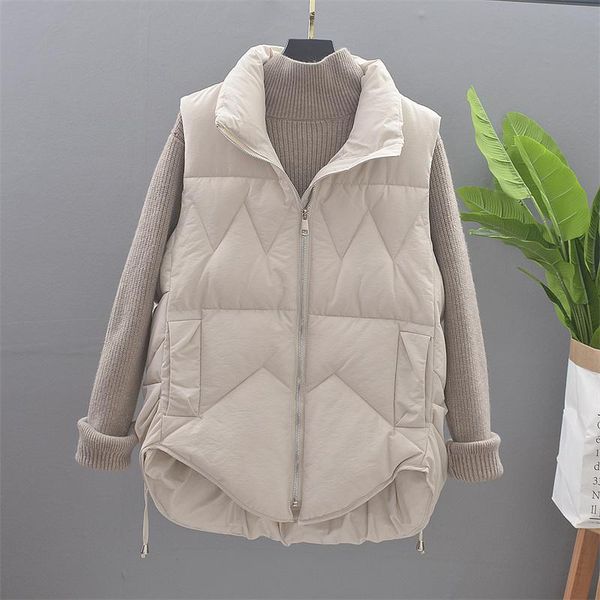 

women's vests fashion down cotton vest women clothing 2022 autumn winter jackets coats korean stand-up collar slim sleeveless waistcoat, Black;white