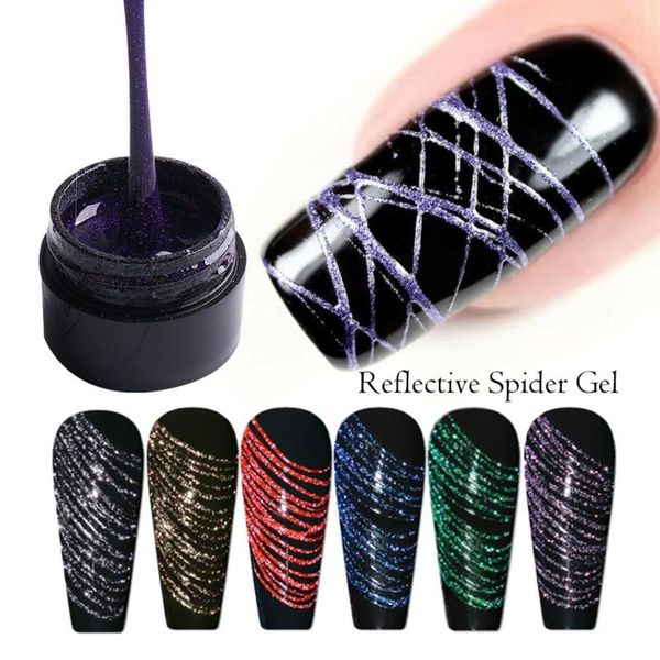 

nail gel 5ml spider web art with glitter pulling silk polish reflective sparkling diy soak off manicure varnish, Red;pink