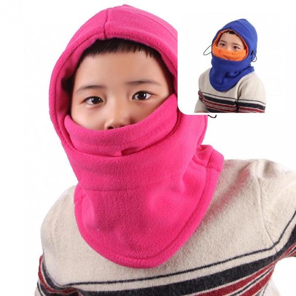 

berets 3-12 years children scarf cute boys girls all match thermal solid hood for camping kids hat, Blue;gray