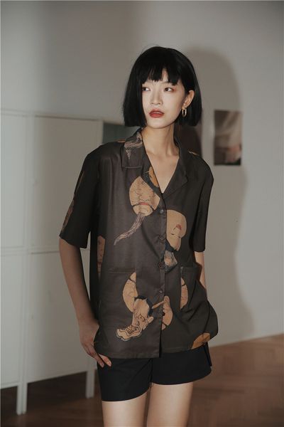 

2021 new musashi ukiyoe japanese streetwear woman blouses shirts short sleeve button down shirt aesthetic summer clothes 3sz7, White