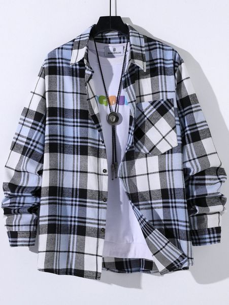 

men plaid patched pocket shirt without tee i2ro#, White;black