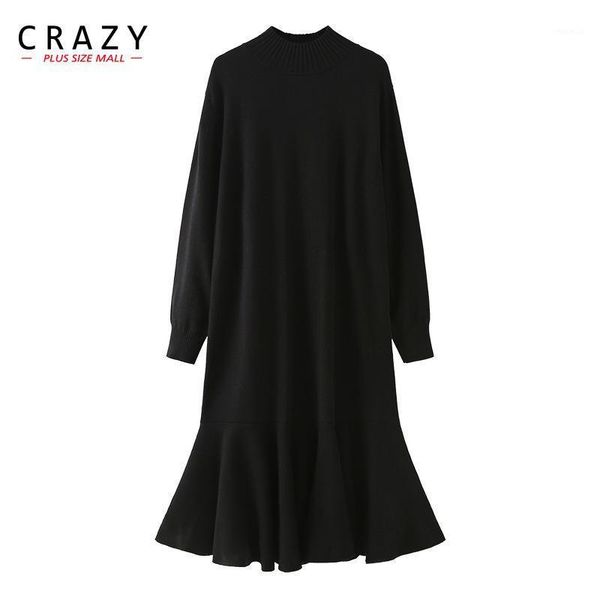 

large size knitted dress for women black winter warm oversize plus clothing casual dresses, Black;gray