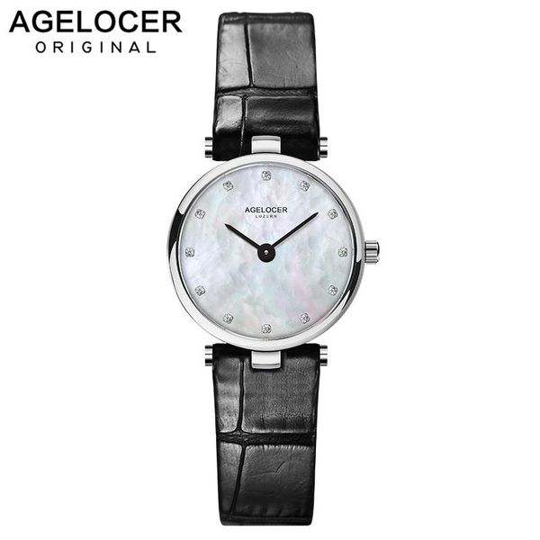 

wristwatches agelocer fashion ladies quartz watches women diamonds wrist watch leather dress clock female, Slivery;brown