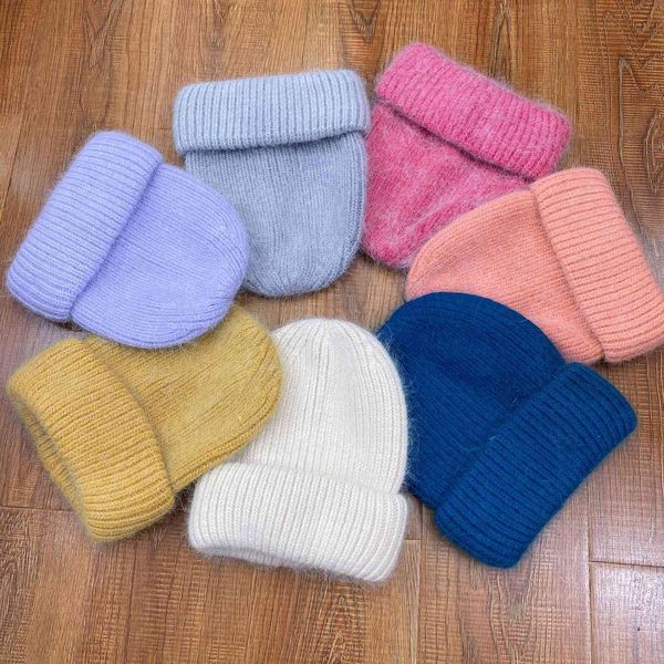 

factory wholesale 50% off korea dongdamen rabbit hair knitted wool hat women's autumn and winter fashion warm ear protection double-lay, Blue;gray