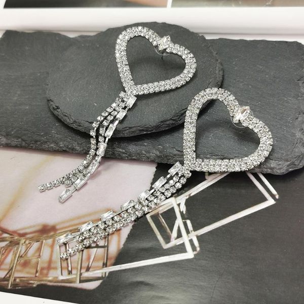 

dangle & chandelier luxury heart rhinestone earring for women statement long tassel earrings wedding party fashion jewelry wholesale uken, Silver