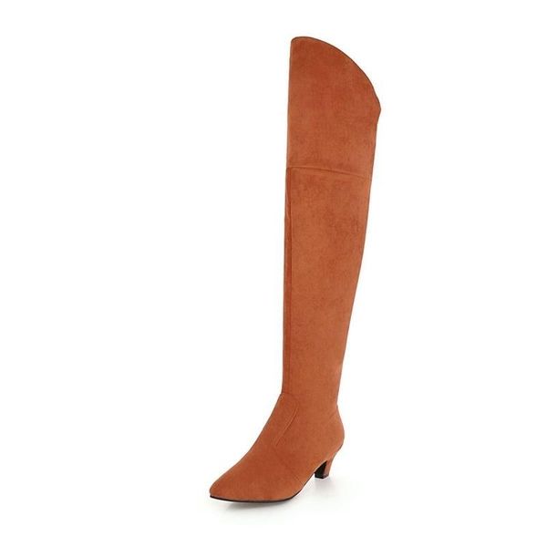 

boots fashion pointed middle heel thin 40-48 side zipper knee, Black