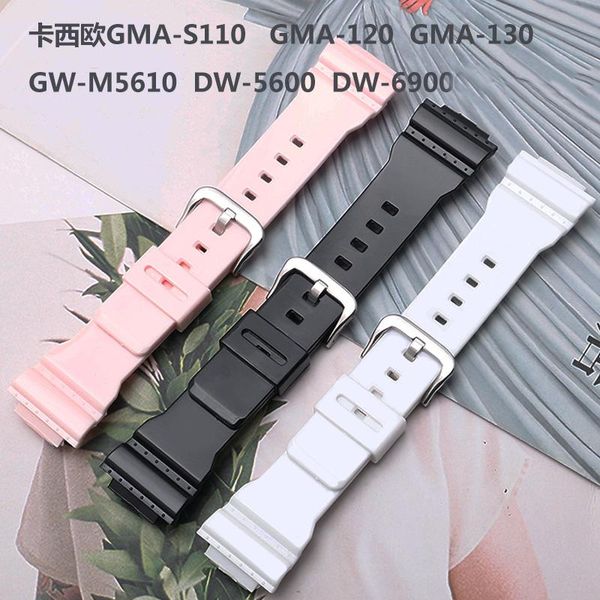 

watch bands waterproof silicone strap black white pink watchband suitable for g ba gma-s110 120 130 sport, Black;brown