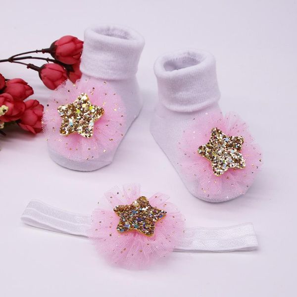 

socks baby girl floral infant +1pc hair belt toddler girls sequins anti-slip things for born babies, Pink;yellow