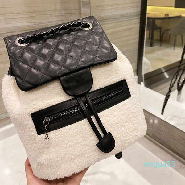 

designer fur backpack bags large capacity double chain outdoor sacoche boy girls school street fashion trend luxury bag