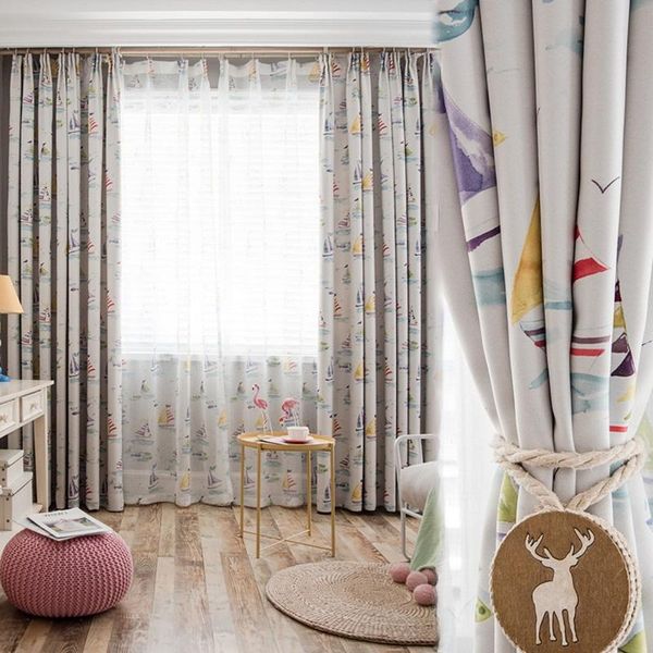 

curtain & drapes 2021 modern cartoon children's curtains sailing black silk blackout for living dining room bedroom