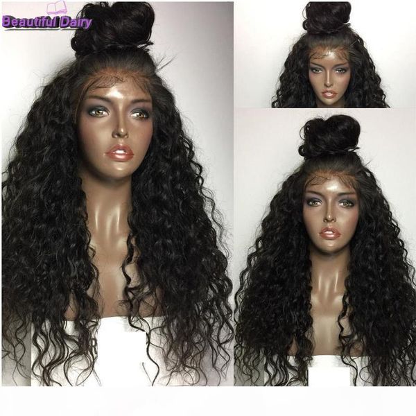 

beautiful diary long curly heat resistant lace front wigs for women 13x6 kinky curly futura hair synthetic lace front wigs, Black