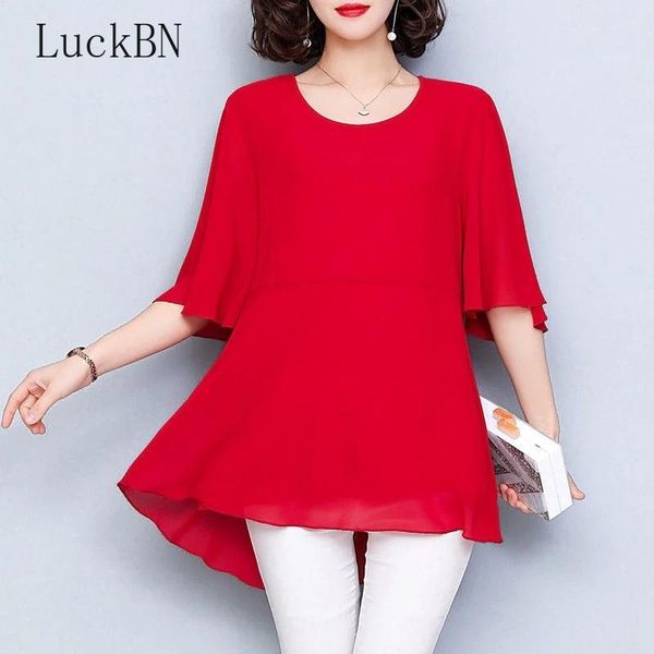 

women's blouses & shirts summer mid-length chiffon blouse women short sleeve beautiful self-cultivati shirt show blusas mujer de moda 2, White