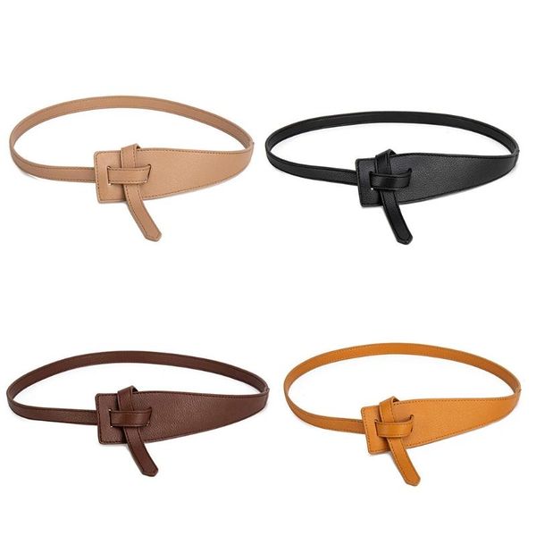 

belts m89e adjustable knot belt leather waistband for ladies wedding dress overcoat sweater, Black;brown