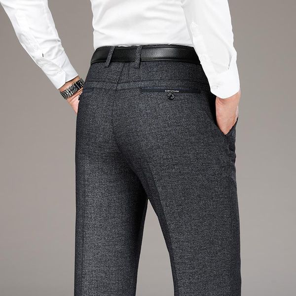 

men's pants high waist loose classic business casual non-iron suit 2021 four seasons elastic comfortable men dress trousers, Black