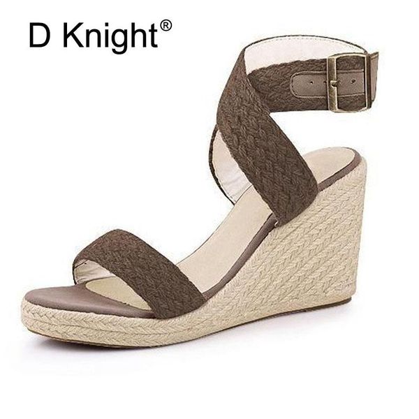 

new 2021 women gladiator sandals fashion cross strap buckle straw brand wedge sandals women high heels bohemia beach hot, Black