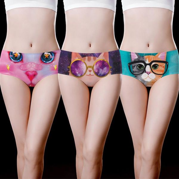 

women's panties catgirlvintage printed underpants fashion japanese style cute sweet girl briefs cat underwear, Black;pink