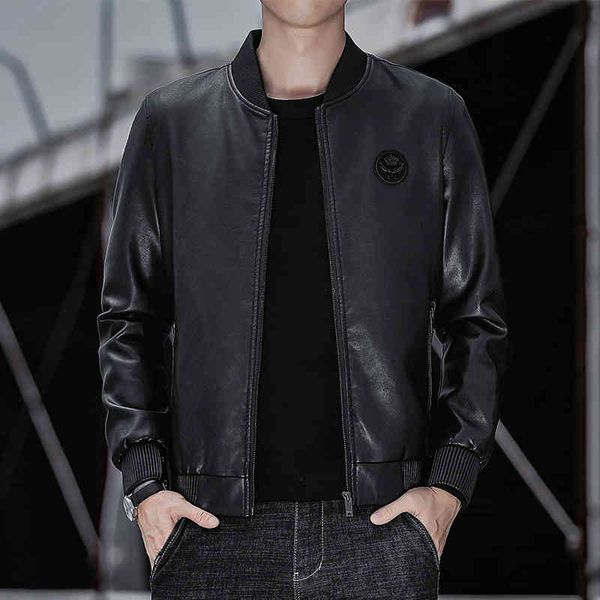 

men's korean slim fit plush autumn men's pu leather et men, Black