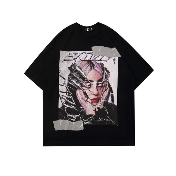 

hip hop head print short t-shirt men's high street fashion harajuku style loose half sleeve, White;black