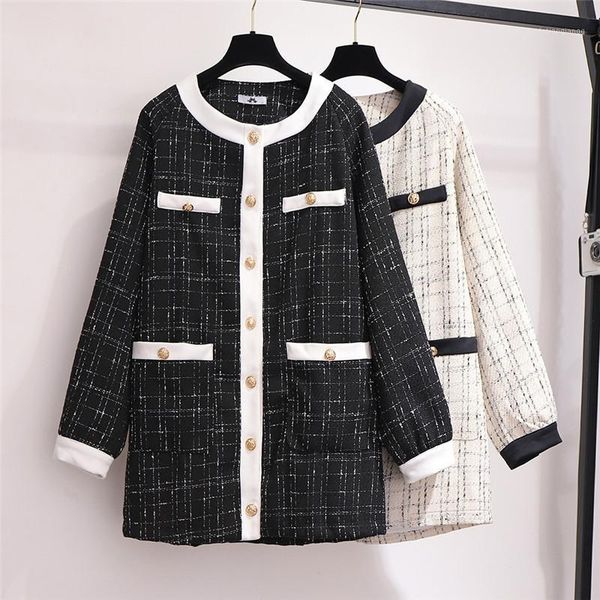 

women's jackets 2021 autumn plaid coat casual long sleeve windbreaker female large size 6xl loose streetwear feminino outwear, Black;brown