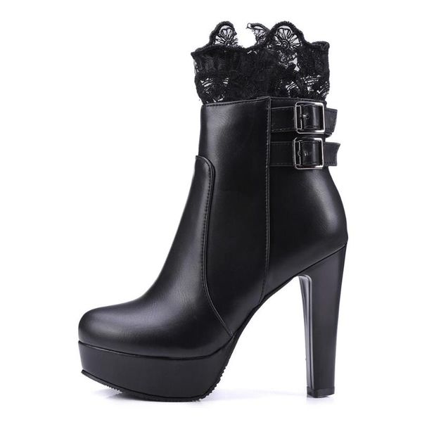 

boots fashion women's shoes winter short boot elegant pure color buckle white block heels platform concise mature 32-45, Black