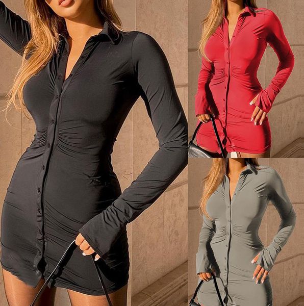 

slim fit summer women mini polyester v neck short dress long sleeve casual ruched bell sleeve slit t-shirt dress, Black;gray