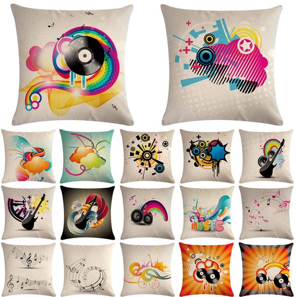 

guitar note car pattern cotton linen throw pillow cushion cover car home sofa bed decorative pillowcase