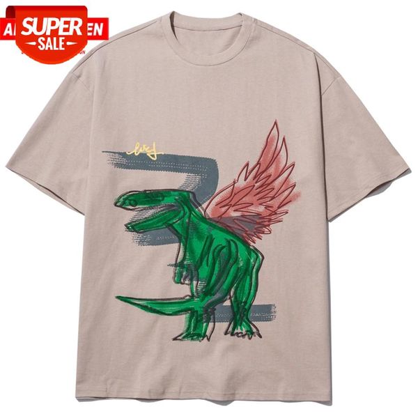 

aelfric eden 2020 hip hop t shirts streetwear men harajuku dinosaur print oversized short sleeves summer casual loose tees #kr0b, White;black
