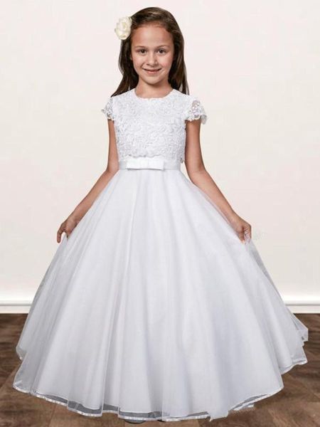 

girl's dresses 2021 design pure white tulle flower girl dress with applqiues buttons cap sleeves holy first communion gowns for princes, Red;yellow