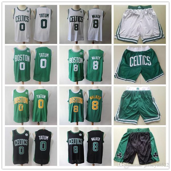 

mens boston celtics throwback jersey kemba 8 walker jayson 0 tatum basketball shorts basketball jersey green white black, Black;red