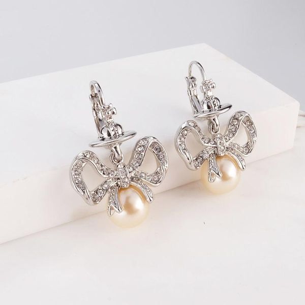 

dangle & chandelier vintage fashion rhinestone bowknot pearl drop earrings zircon copper trendy for women jewelry birthday, Silver