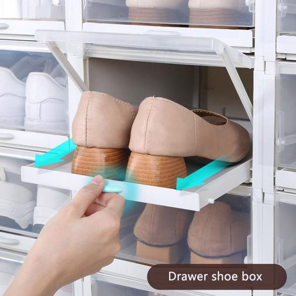 

3pcs plastic transparent shoes storage box flip type stackable drawer household shoes finishing box