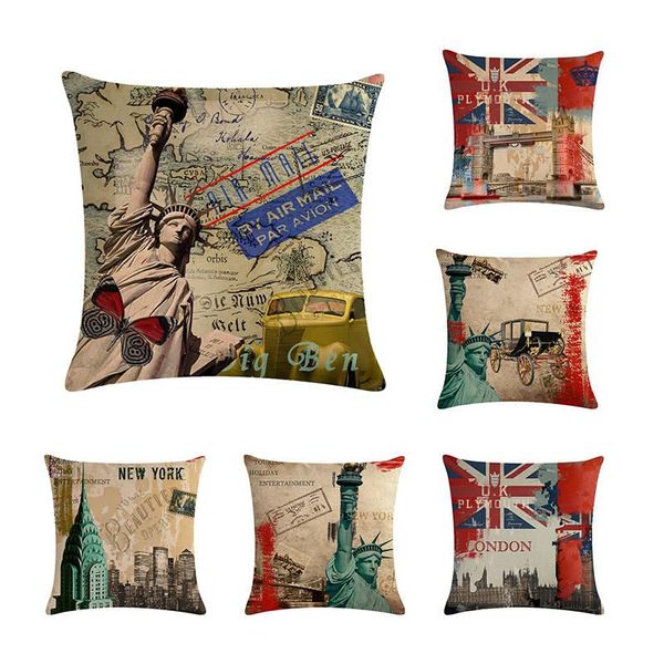 

cushion/decorative pillow flag cushion cover cotton linen vintage france tower statue of liberty pattern pillowcase 45x45cm home living zy35