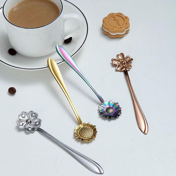 

304 stainless steel flower shaped coffee spoon japanese tableware petal spoon coffee stirring flower dessert