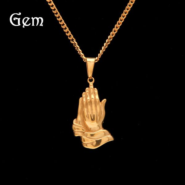 

hip hop stainless steel men's prayer hand pendant, Silver