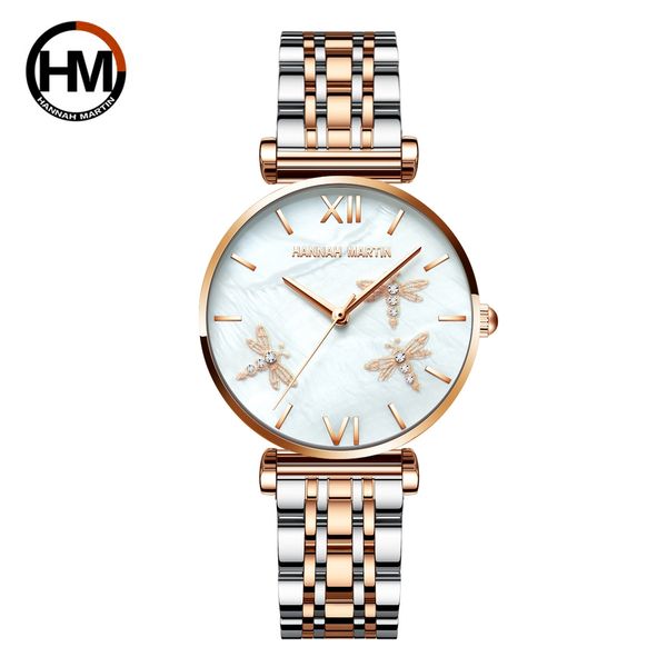 

2021 new design japan akoya pearl shell dragonfly ladies luxury diamonds scallop stainless steel watches for women drop shippingg, Slivery;brown