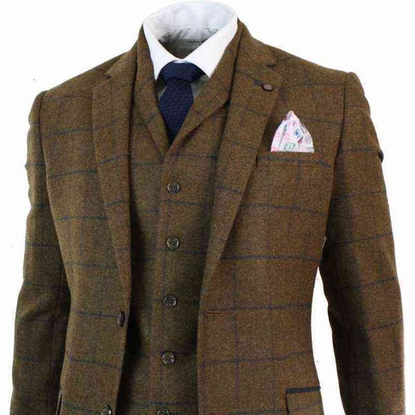 

men's suits & blazers cavani mens herringbone tweed tan brown check 3 piece wool suit peaky blinders navy costume homme1 i47q, White;black