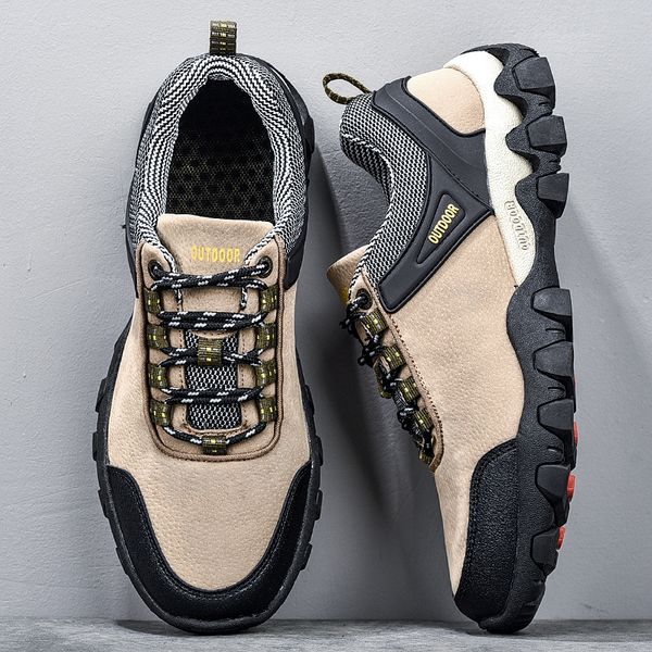 

men non-slip anti-collision outdoor genuine leather casual men shoes lace-up light business shoes mens sneakers