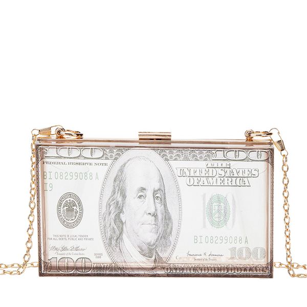 

cash letter dollars women clutch chain shoulder fashion small party evening bags female luxury handbags