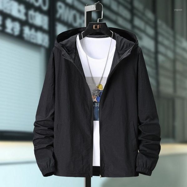 

men's jackets thin windbreaker jacket pure color sunscreen skin clothing zipper hooded uv protection, Black;brown