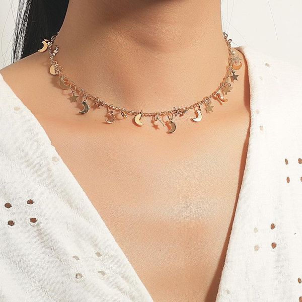 

chokers necklace woman choker women necklaces stars moon jewelry ladies design pendant gold color trendy party alloy naszyjnik, Golden;silver