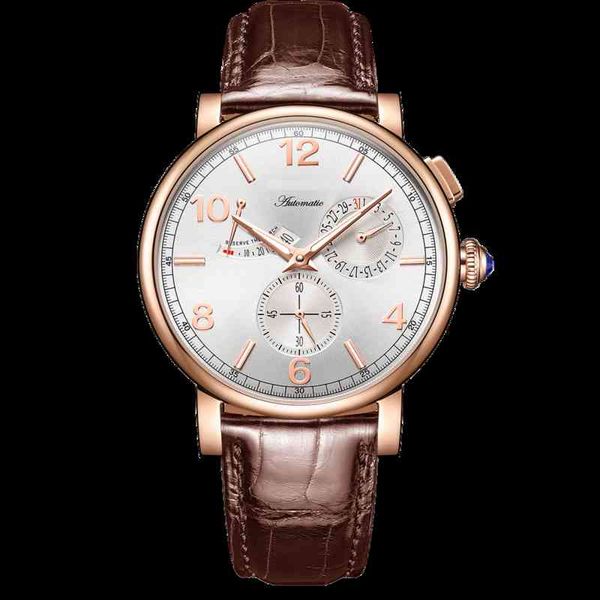 

reef tiger mens automatic watches male luxury mechanical wristwatch fashion sapphire leather strap power reserve dial rga1978, Silver