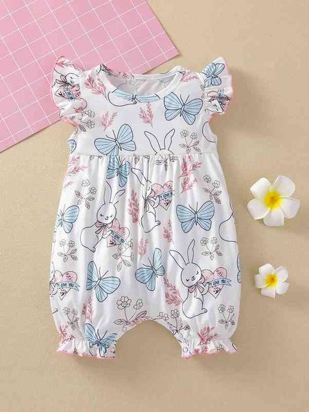

baby girl cartoon rabbit and floral print romper she, Blue