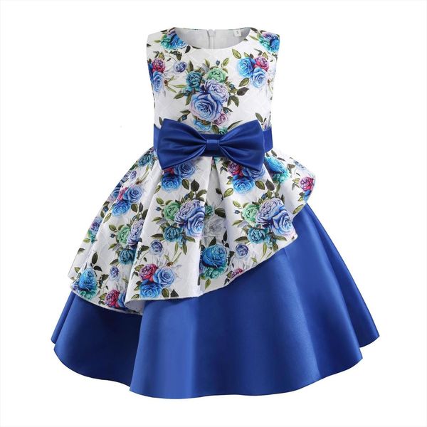 

summer baby girls kids girl dress silk printed princess party children for wedding clothing, Red;yellow