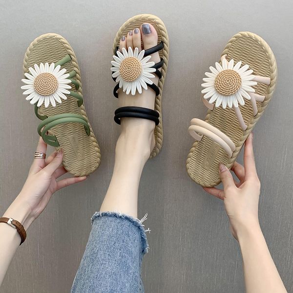 

luxury slippers women's chrysanthemum slippers in summer, Black