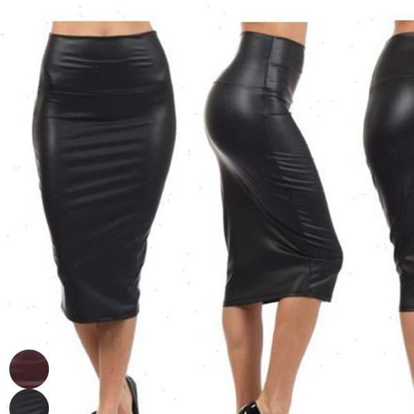 

women high waist faux leather pencil skirt bodycon skirt solid ol office skirts aic88 drop shipping, Black