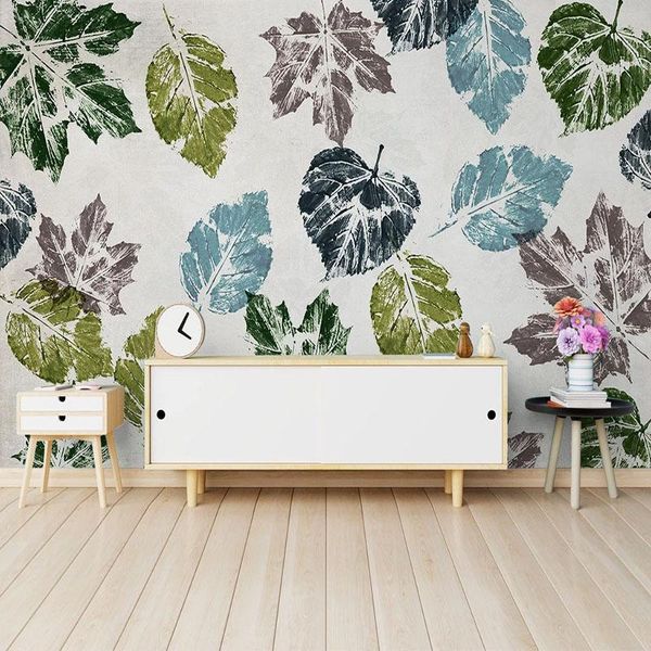 

wallpapers custom po mural 3d hand painted leaves nordic modern decorative wall painting living room bedroom non-woven wallpaper murals
