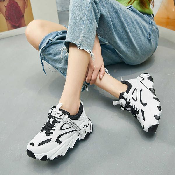 

daddy shoes women's 2021 summer new net red fashion versatile thick soled increased breathable sports casual white